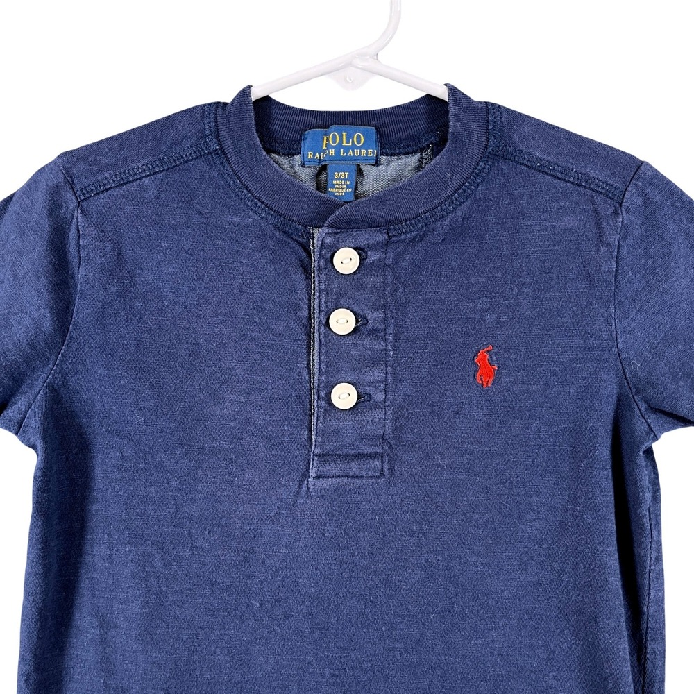 Polo Ralph Lauren Henley Shirt Boys 3T Navy Blue Red Pony Logo Casual School